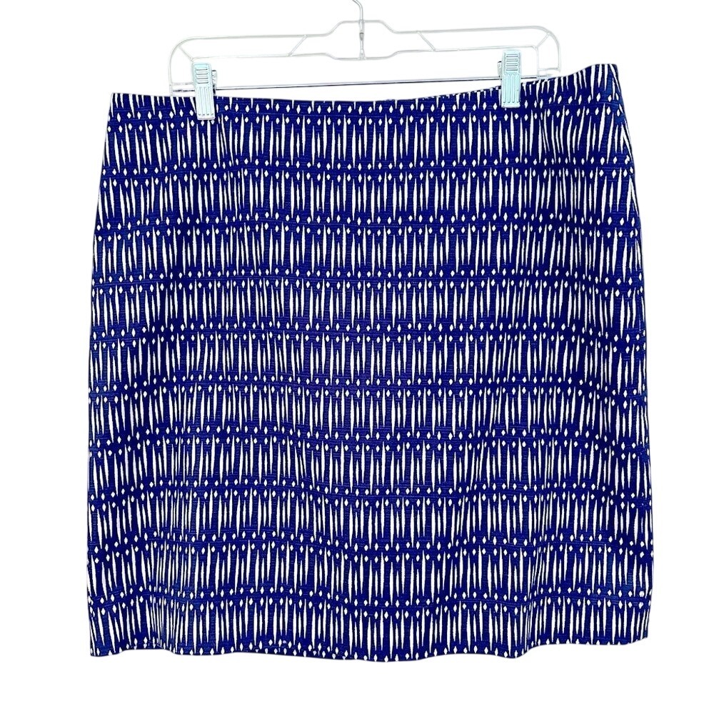 Ann Taylor Pencil Mini Skirt Women's 14 Blue White Preppy Mod Career Coastal